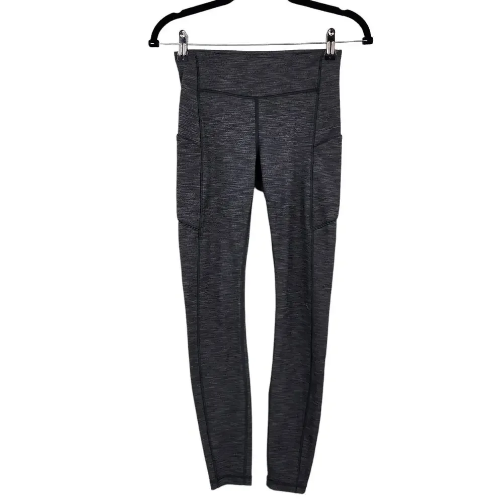 Lululemon Speed Up Legging Heathered Black Run Luxetreme Side Pockets Size 4